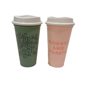 Starbucks Plastic Tumbers Hot Beverage 16 oz 2012 Roasty Toasty Be About Love